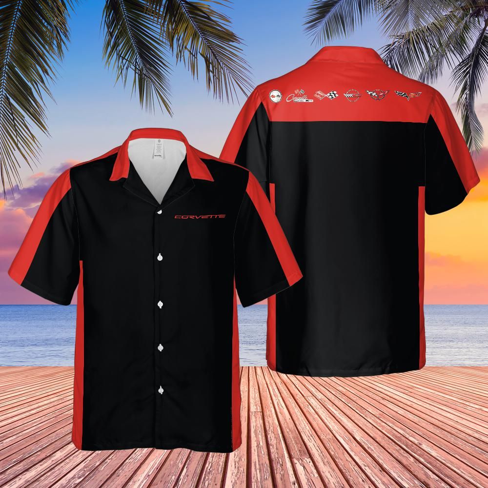 Corvette Hawaiian Shirt Black and Victory Red