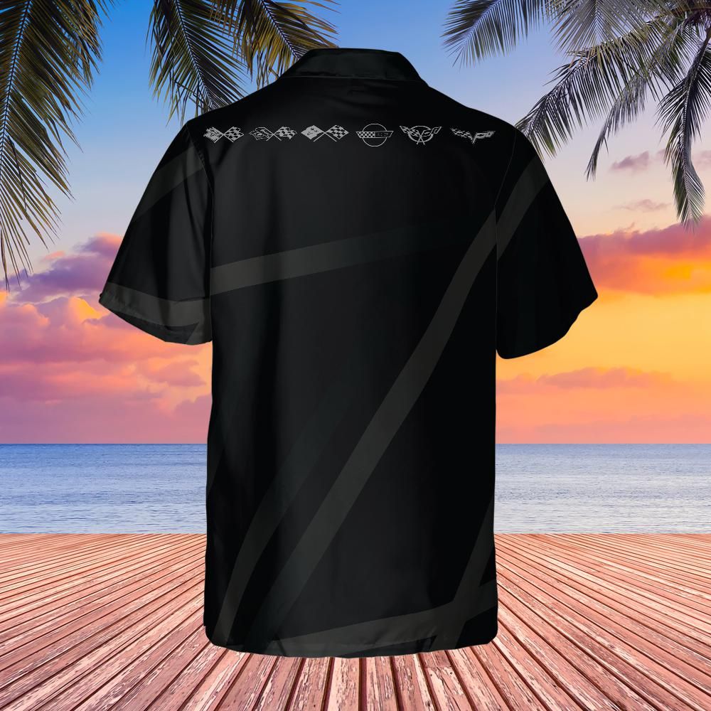 Chevrolet Corvette Hawaiian Shirt Black Carbon Faded Stripes