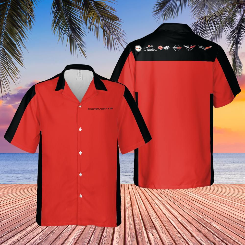 Chevrolet Corvette Hawaiian Shirt Victory Red and Black