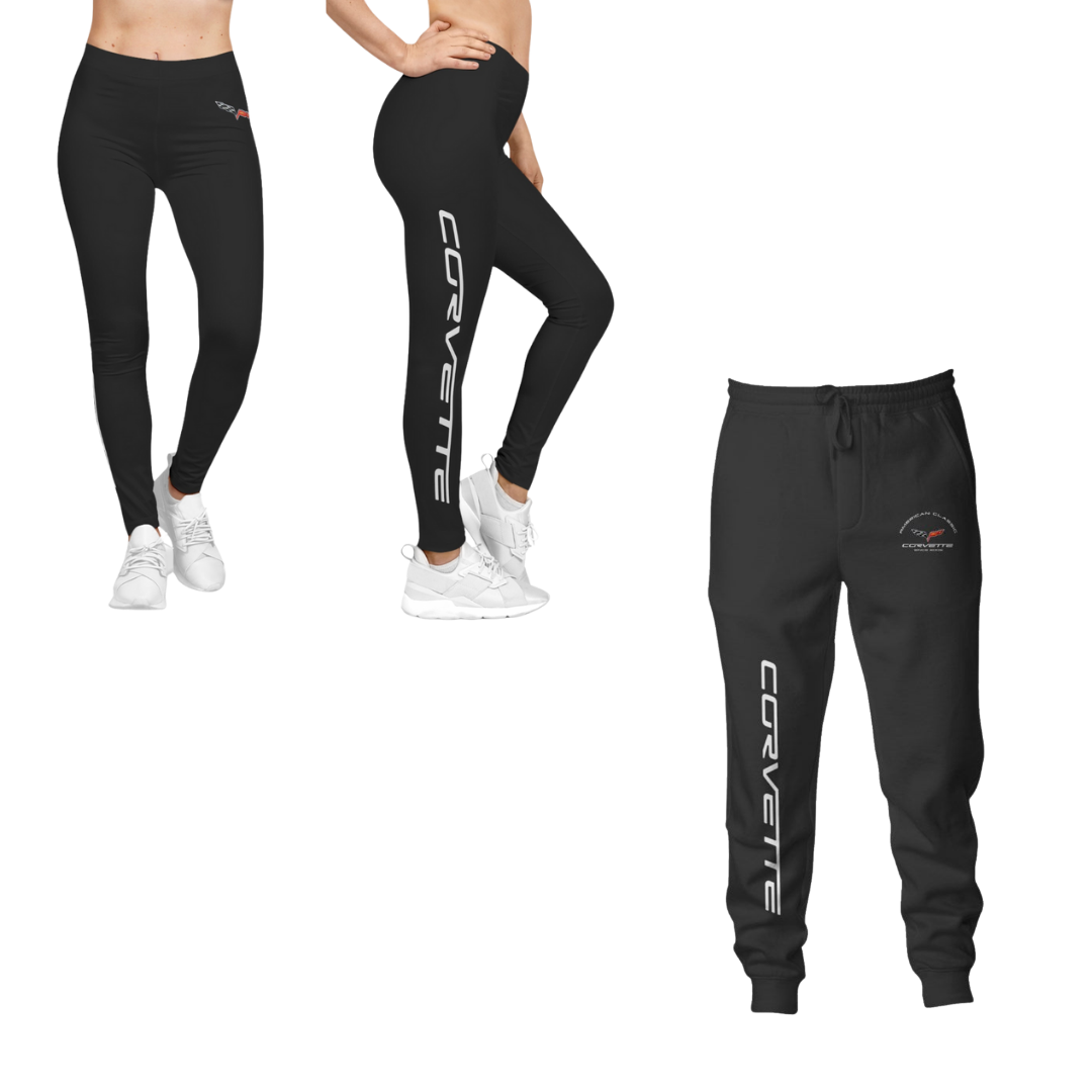 C6 Corvette His & Hers Comfort Bundle – Women’s Casual Leggings & Men’s Fleece Joggers