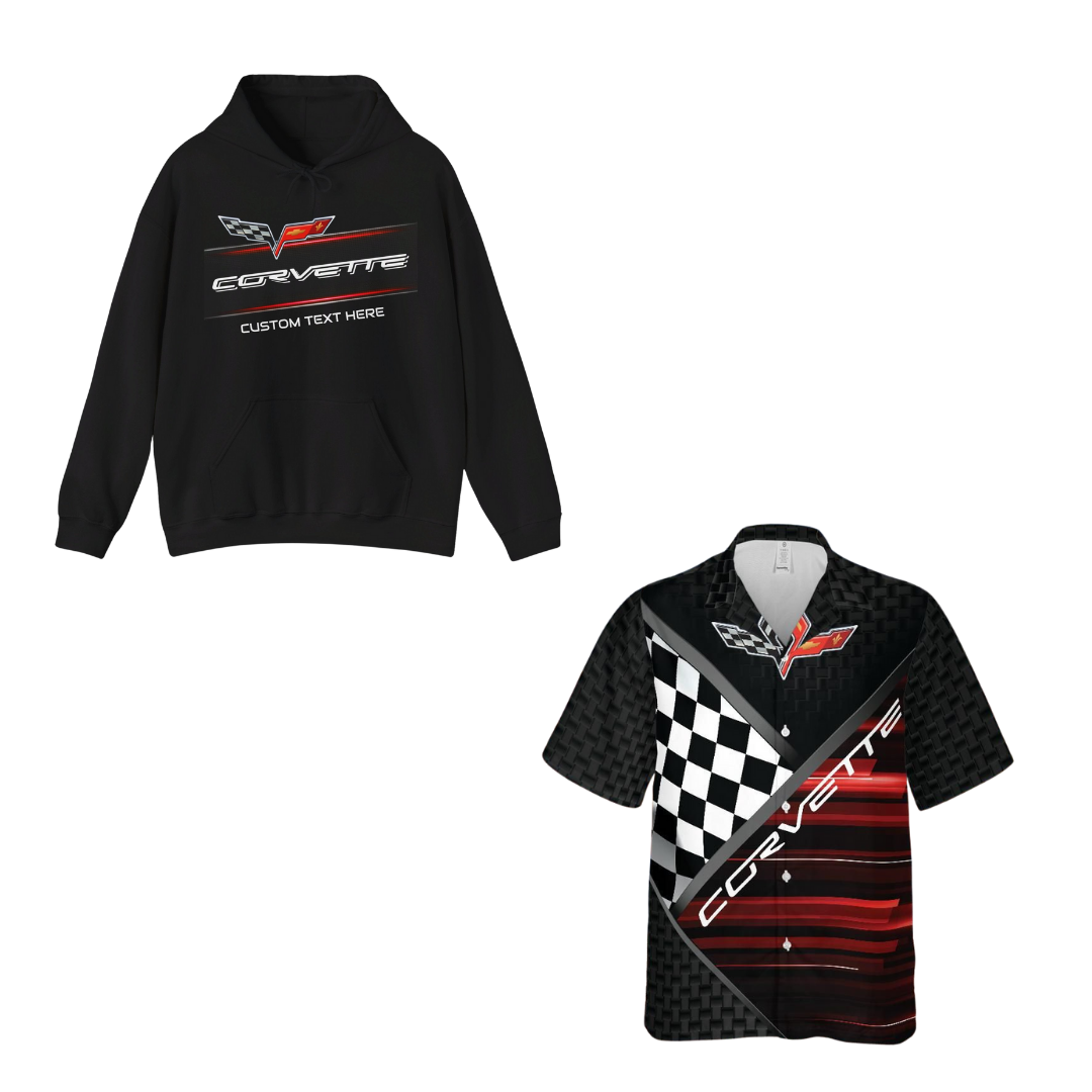 C6 Corvette Racing Flag Bundle – Flag Logo Hawaiian Shirt & Personalized Fleece Hoodie