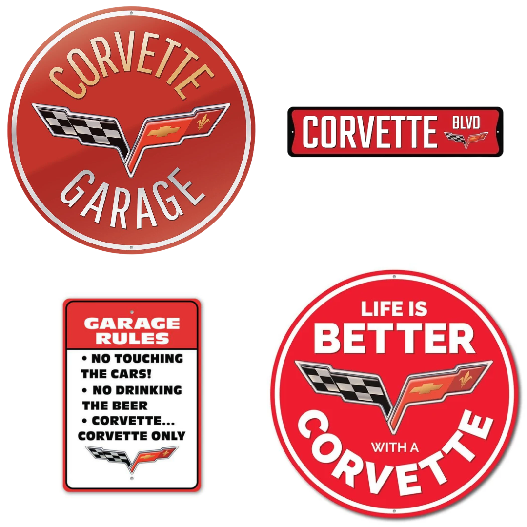 C6 Corvette Red Garage Deluxe Sign Set