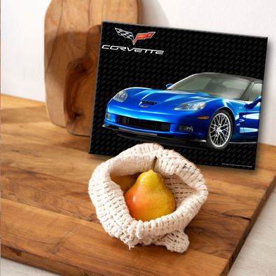 C6 Corvette Glass Cutting Board, Blue, 12"x15" Tempered Glass, Made in the USA