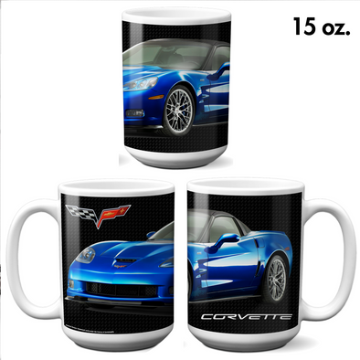 C6 Corvette 15oz Ceramic Mug Blue, Perfect for Corvette Fans, Made in the USA
