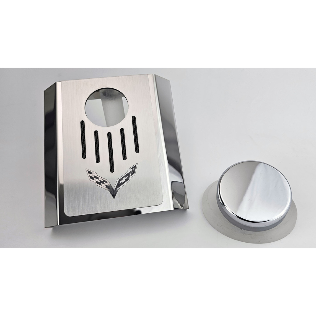 C7 Corvette Master Cylinder Cover - Stainless Steel with Corvette Logo (Automatic Transmission)