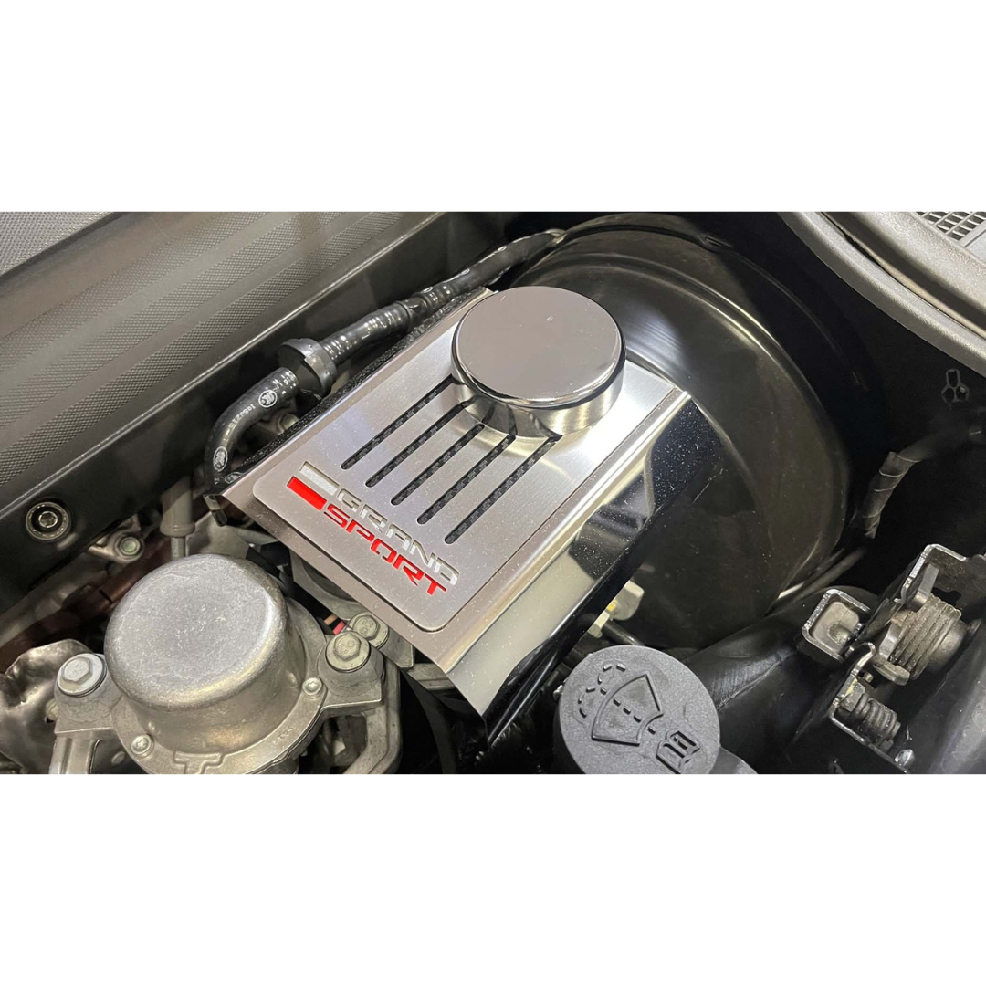 C7 Corvette Master Cylinder Cover - Stainless Steel with Grand Sport Logo