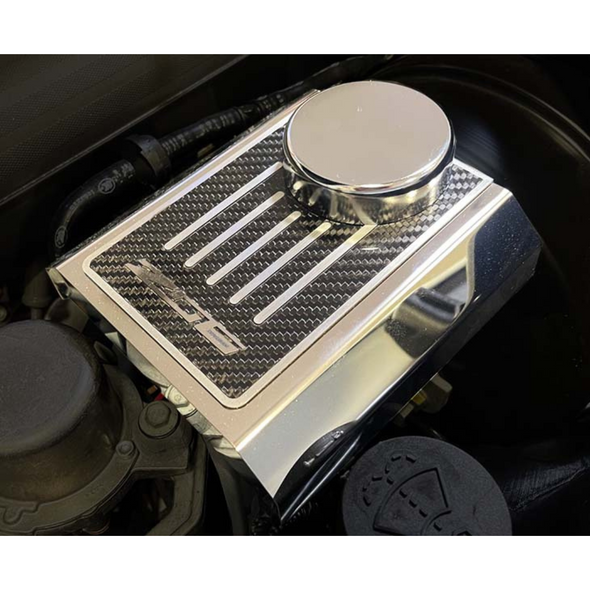 C7 Corvette Master Cylinder Cover - Stainless Steel with Real Carbon Fiber and Z06 Logo