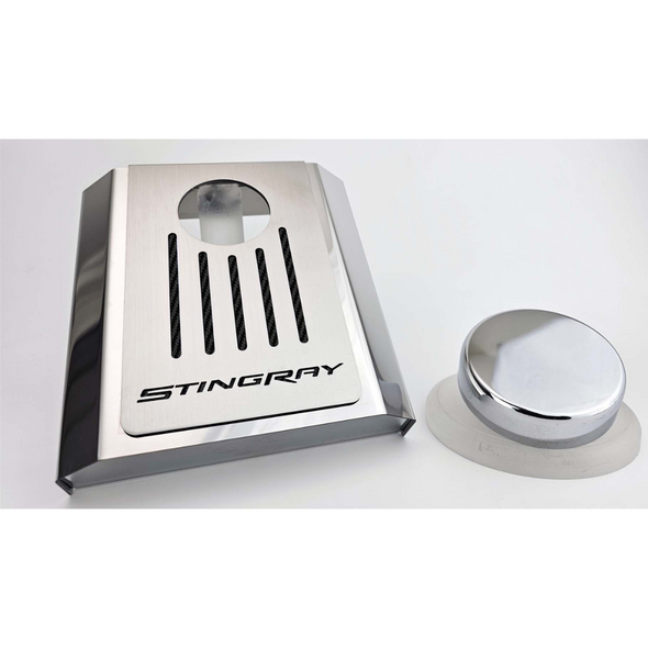 C7 Corvette Master Cylinder Cover - Stainless Steel with Stingray Logo (Automatic Transmission)