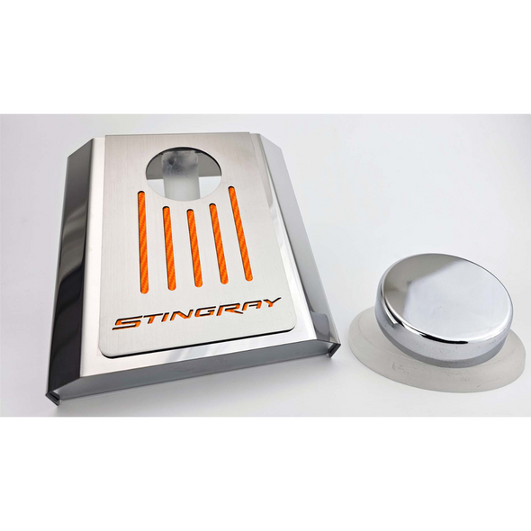 C7 Corvette Master Cylinder Cover - Stainless Steel with Stingray Logo (Automatic Transmission)