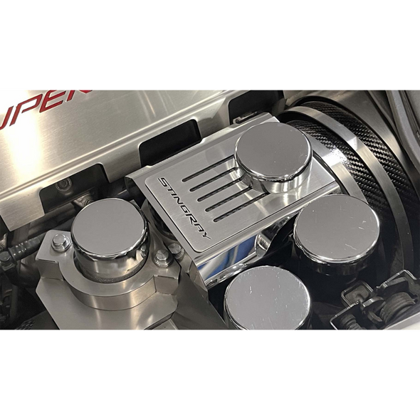 C7 Corvette Master Cylinder Cover - Stainless Steel with Stingray Logo (Manual Transmission)