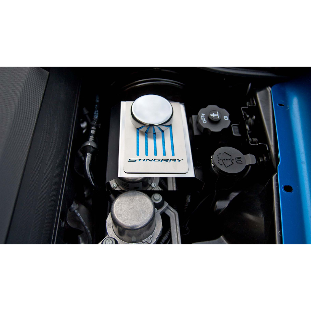C7 Corvette Master Cylinder Cover - Stainless Steel with Stingray Logo (Manual Transmission)
