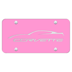 C7 Corvette Profile License Plate - Laser Etched on Pink