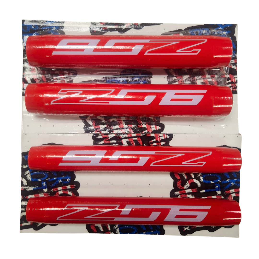 C7 Corvette Hood & Trunk Shock Cover Set Torch Red with Z06 Logo in Blade Silver