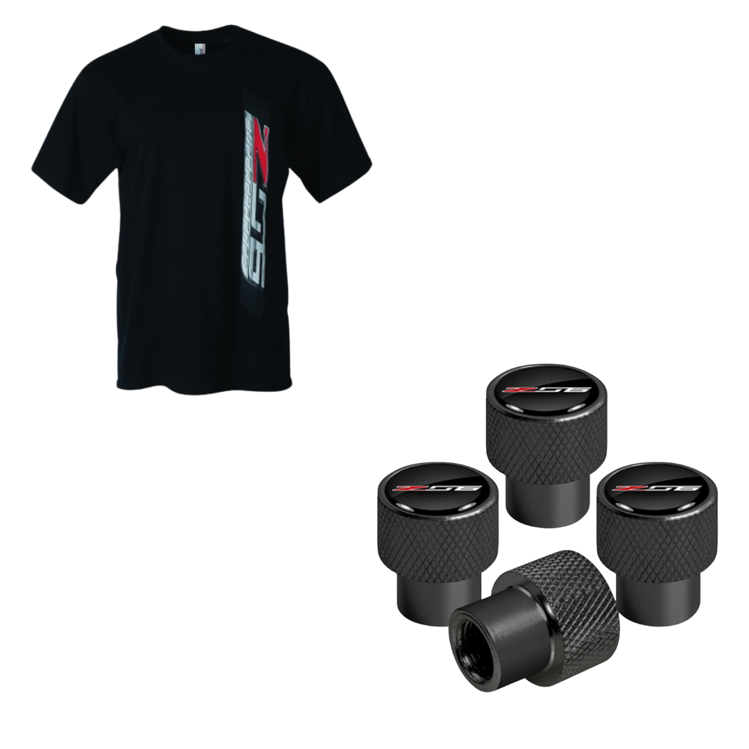 C7 Z06 Corvette Tee & Raised Valve Stem Cap Bundle