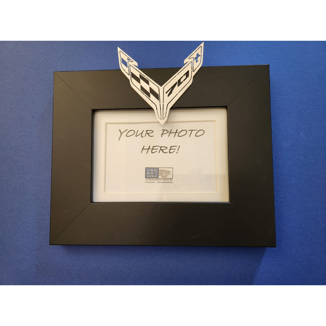 C8 Corvette 70th Anniversary Crossed Flag Emblem Picture Frame