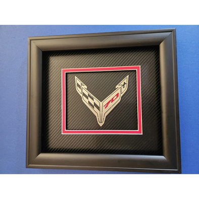 C8 Corvette 70th Anniversary Crossed Flag Emblem Shadowbox