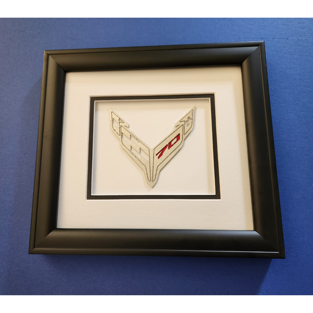 C8 Corvette 70th Anniversary Crossed Flag Emblem Shadowbox