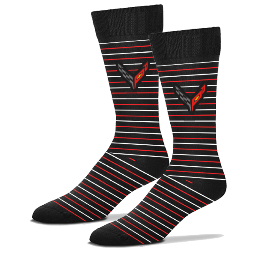 C8 Corvette Black Red / White Stripe Sock