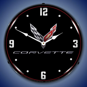 C8 Corvette Black Tie Lighted Wall Clock