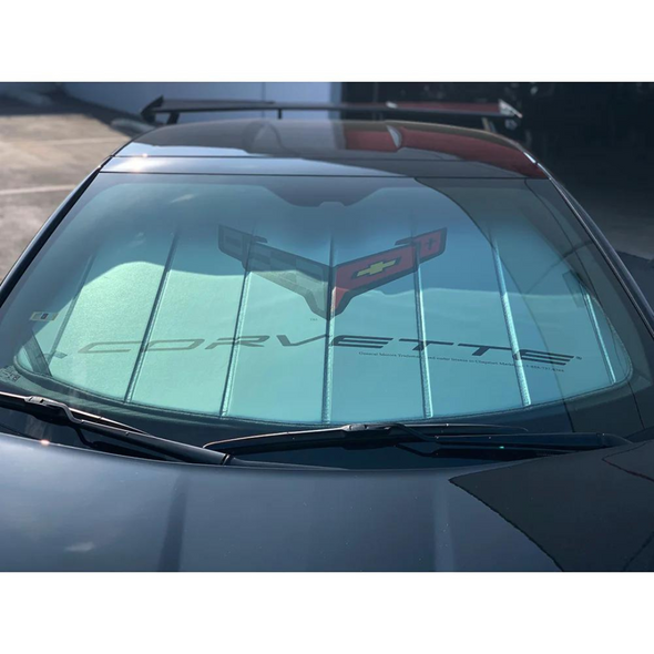 C8 Corvette Custom-Fit Accordion Style Sunshade with Logo