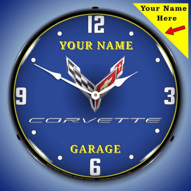 C8 Corvette Garage Lighted Wall Clock - Personalized Option