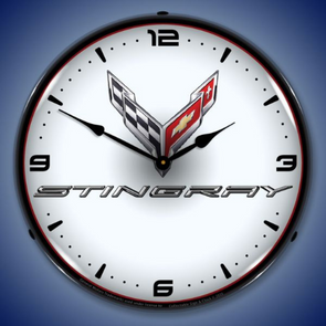 C8 Corvette Stingray White Lighted Wall Clock