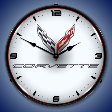 C8 Corvette White Lighted Wall Clock