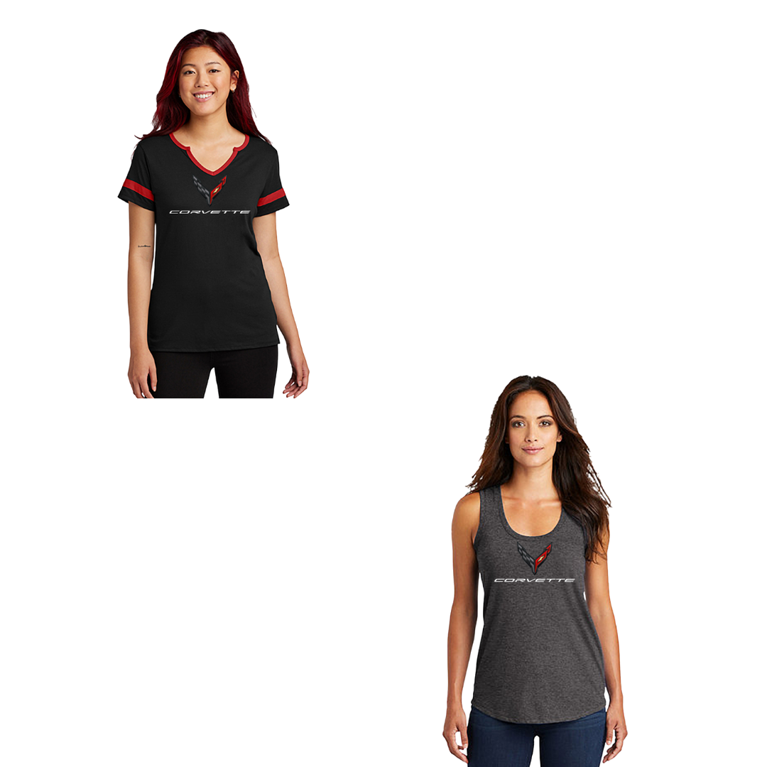 C8 Corvette Ladies Style Bundle – V-Neck Tee & Scoop Neck Tank Top