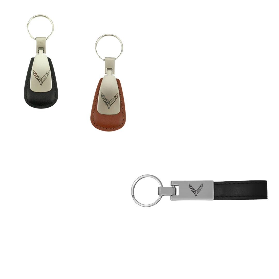 C8 Corvette Leather Key Tag Bundle – Loop Strap & Teardrop Keychain Set