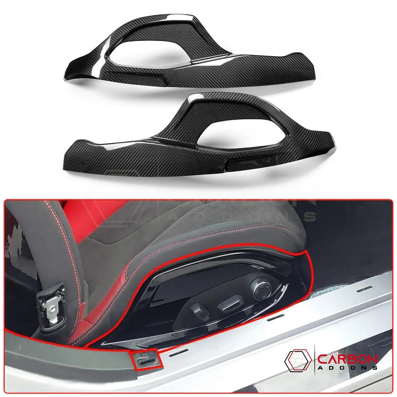 C8 Corvette Z51, Z06 & Stingray | GT2/GT3 Seat Adjustment Button Cover Trim | Real Dry Carbon Fiber