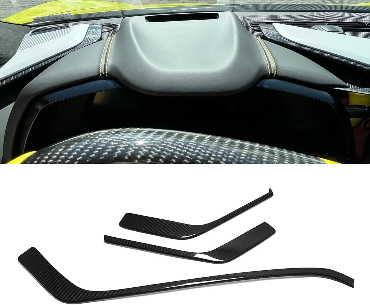 C8 2020-2025 Corvette Carbon Fiber 3pcs Upper Dashboard Trim Covers