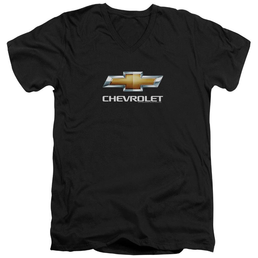 Chevy Bowtie Stacked-Adult Slim Fit V Neck Cotton