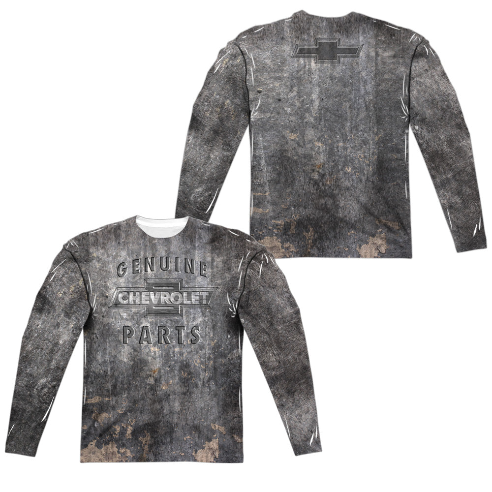 Chevrolet Metal Bowtie (Front/Back Print)-Long Sleeve Adult Poly Crew-White