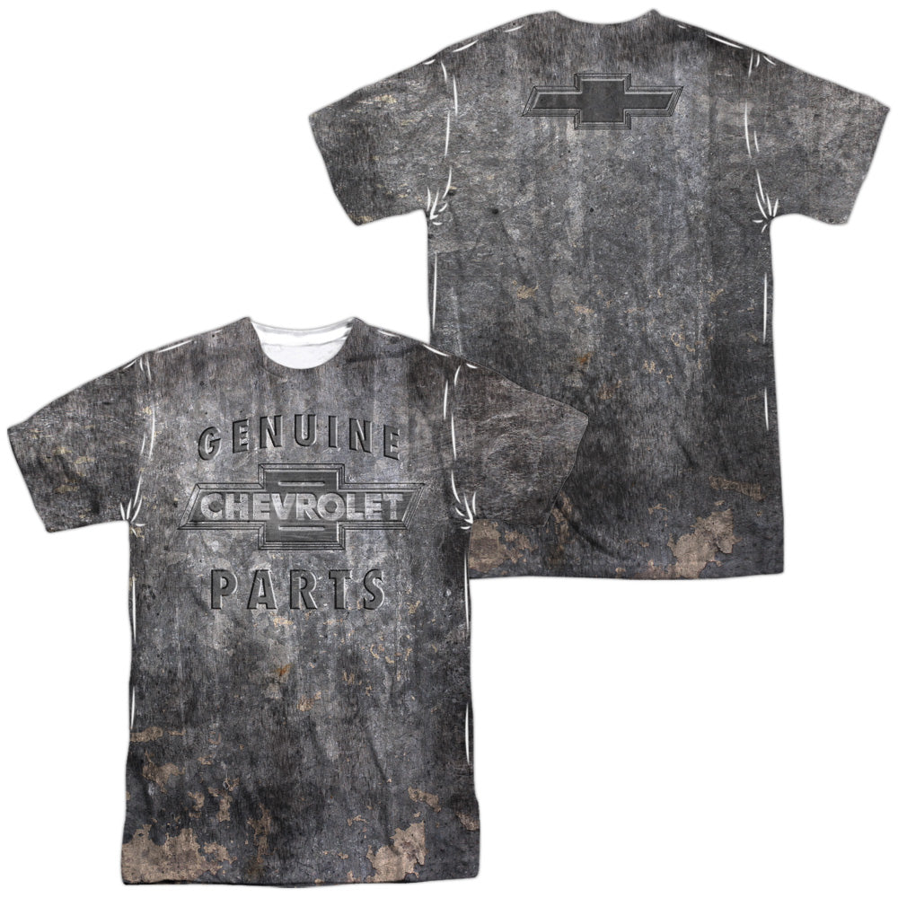 Chevrolet Metal Bowtie (Front/Back Print)-Adult Regular Fit Short Sleeve 100% Poly-White