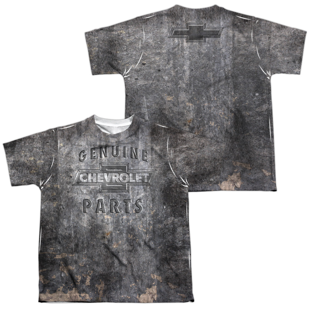 Chevrolet Metal Bowtie (Front/Back Print)-Youth Short Sleeve 100% Poly-White