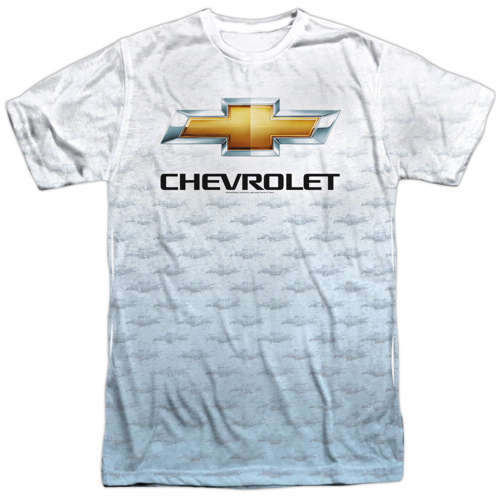 Chevrolet Logo Repeat-Adult Regular Fit Short Sleeve 100% Poly-White