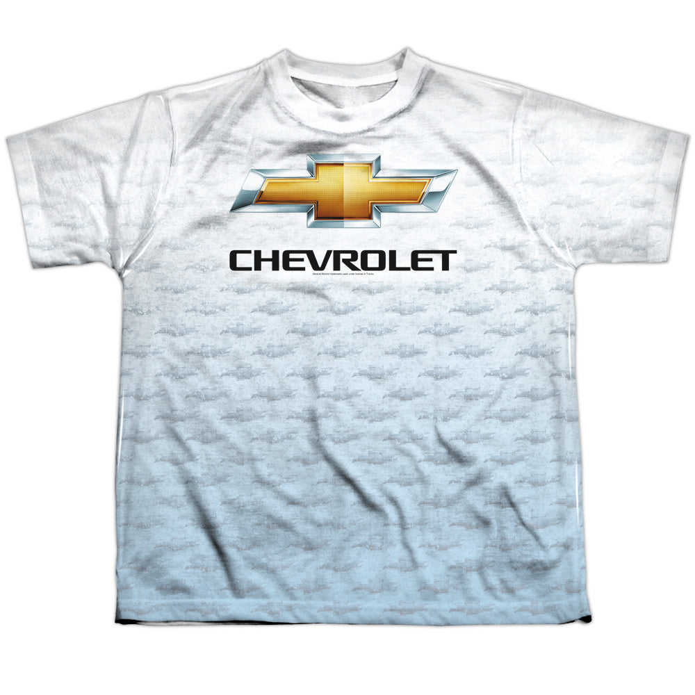 Chevrolet Logo Repeat-Youth Short Sleeve 100% Poly-White