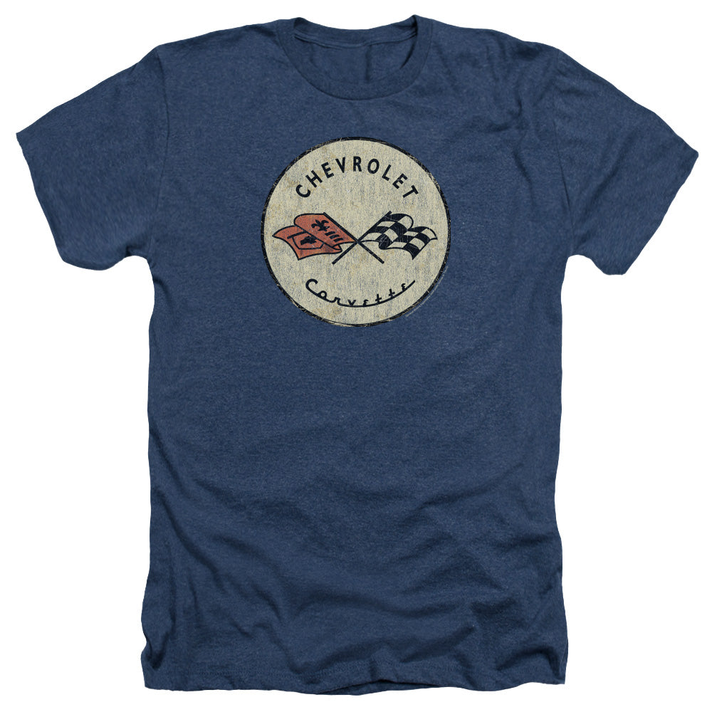 Chevrolet C1 Corvette Old Vette-Adult Regular Fit Heather Short Sleeve-Navy