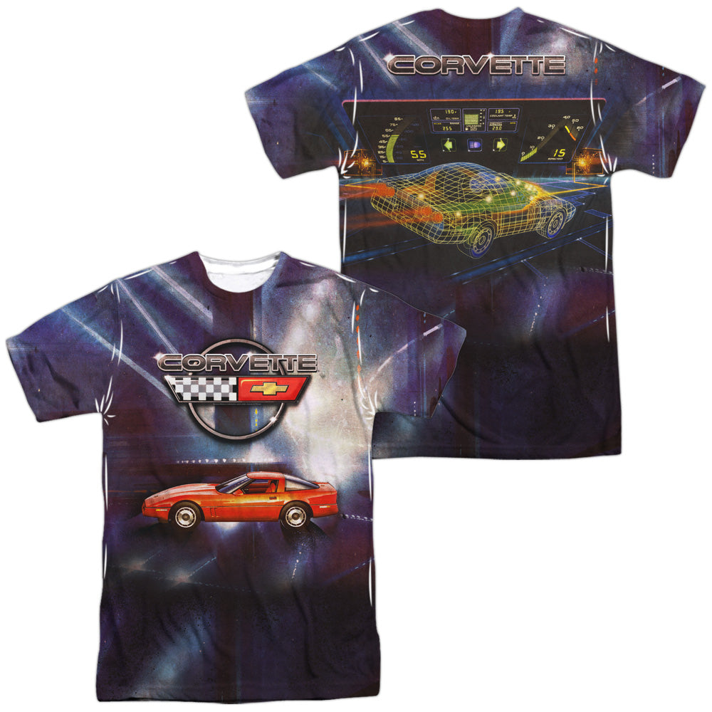 Chevrolet C4 Corvette Lines Of Light (Front/Back Print)-Adult Regular Fit Short Sleeve 100% Poly-White