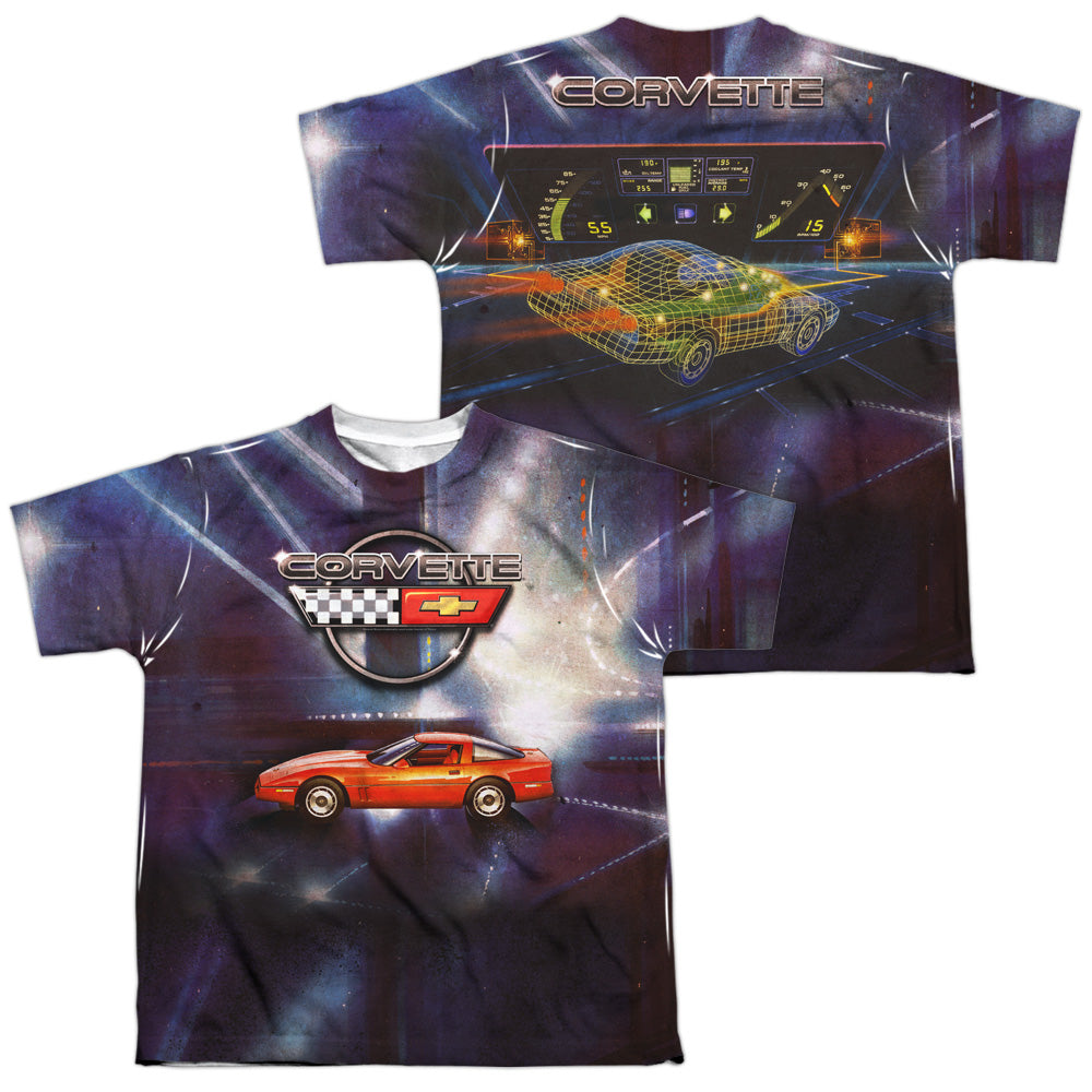 Chevrolet C4 Corvette Lines Of Light (Front/Back Print)-Youth Short Sleeve 100% Poly-White