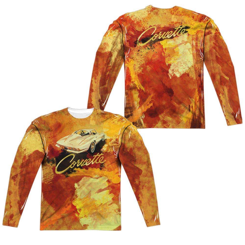 Chevrolet C2 Corvette Painted Sting Ray (Front/Back Print)-L/S Adult Poly Crew-White