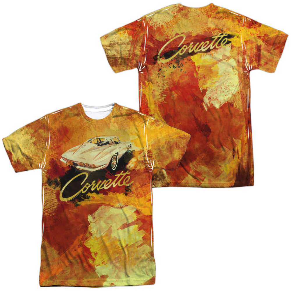 Chevrolet C2 Corvette Painted Sting Ray (Front/Back Print)-Adult Regular Fit Short Sleeve 100% Poly-White