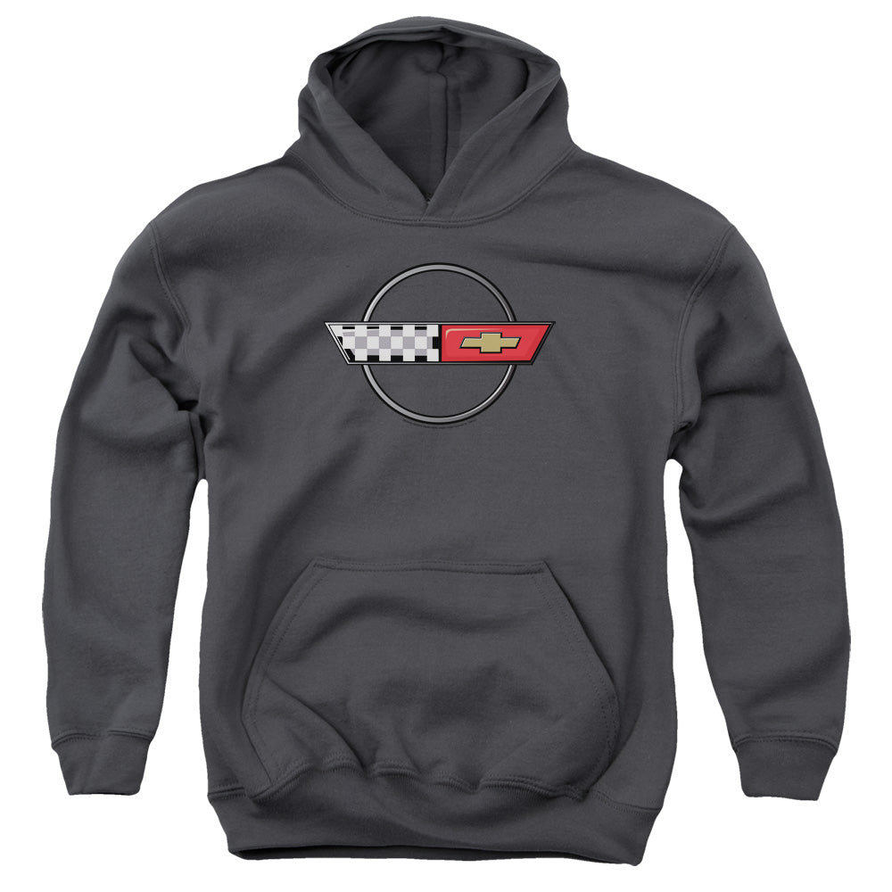 C4 Corvette Logo-Youth Hooded Sweatshirt-Charcoal
