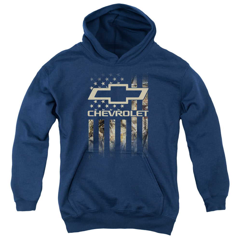 Chevrolet Camo Flag-Youth Hooded Sweatshirt-Navy