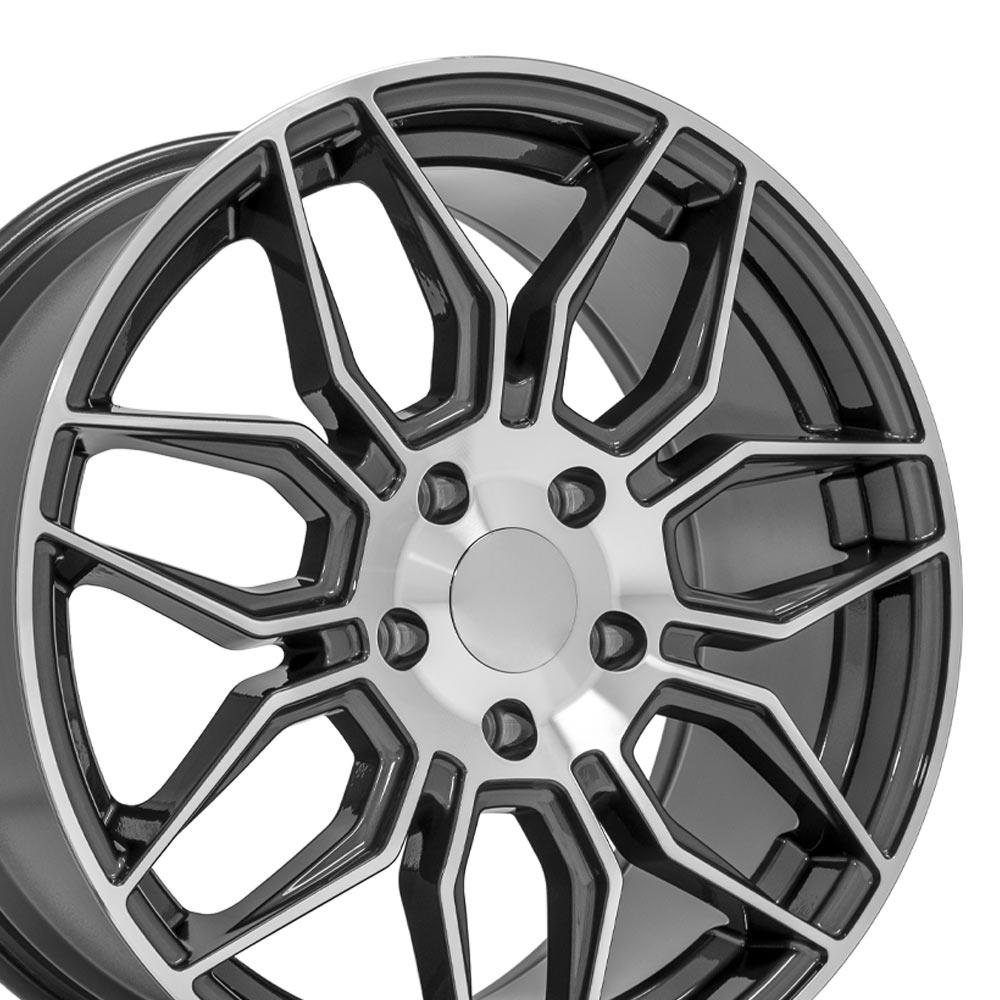 OE Wheels CV03C C8 Z06 style staggered wheel set 18x8.5 & 19x10 Gloss Gunmetal Machined for 2014-2019 C7 Stingray Corvette