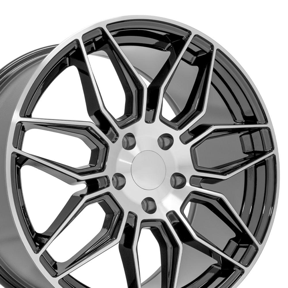 OE Wheels CV03C C8 Z06 style staggered wheel set 18x8.5 & 19x10 Gloss Gunmetal Machined for 2014-2019 C7 Stingray Corvette