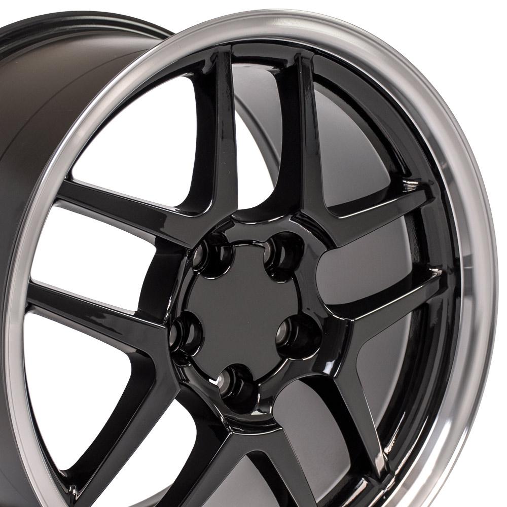 OE Wheels CV04 C5 Z06 style staggered wheel set 17x9.5 & 18x10.5 Gloss Black Machined Lip for 1997-2004 C5 Corvette