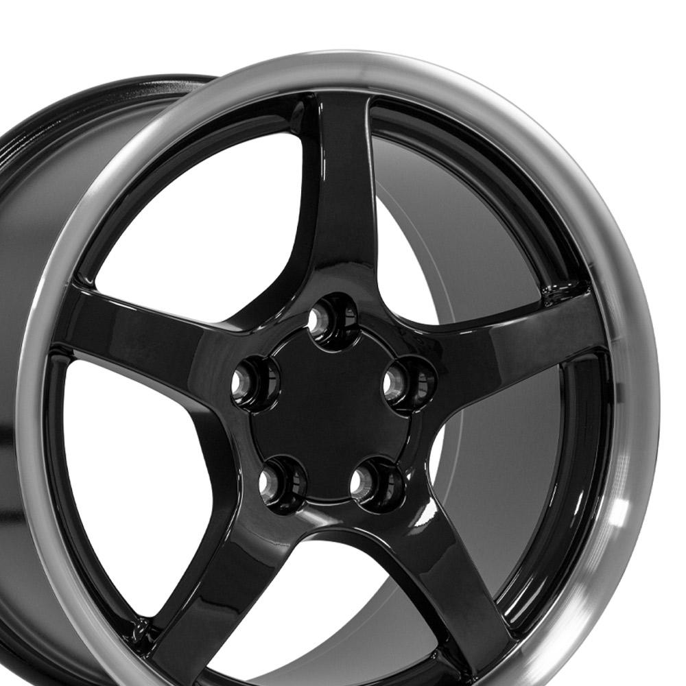 OE Wheels CV05 C5 style staggered wheel set 17x9.5 & 18x10.5 Gloss Black Machined Lip for 1997-2004 C5 Corvette