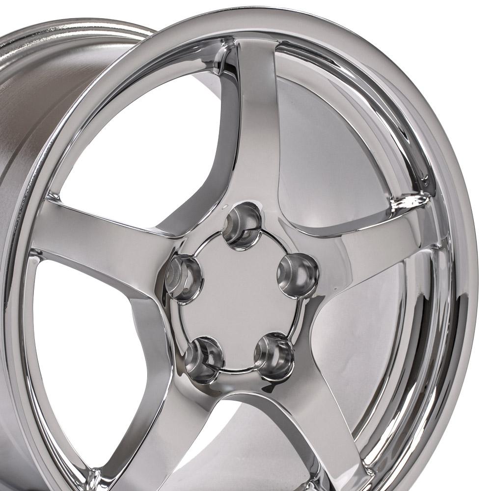 OE Wheels CV05 C5 style staggered wheel set 17x9.5 & 18x10.5 Chrome for 1997-2004 C5 Corvette