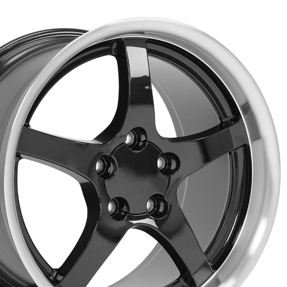 OE Wheels CV05 C5 style staggered wheel set 17x9.5 & 18x10.5 Gloss Black Machined Lip for 1997-2004 C5 Corvette
